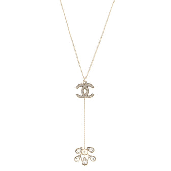 Chanel CC Drop Pendant Necklace Metal with Faux Pearl and Crystal