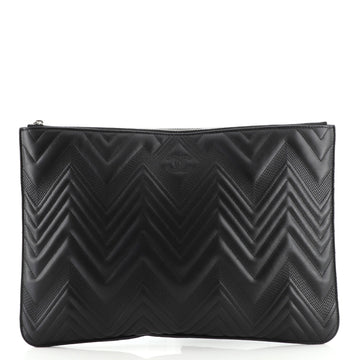 Chanel O Case Clutch Chevron Calfskin Large