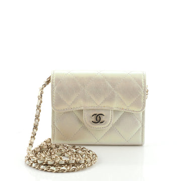 Chanel Classic Flap Card Holder on Chain Quilted Iridescent Lambskin Mini