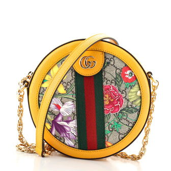 Gucci Ophidia Round Shoulder Bag Flora GG Coated Canvas Mini