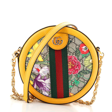 Gucci Ophidia Round Shoulder Bag Flora GG Coated Canvas Mini