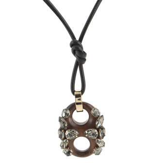 Gucci Marina Pendant Necklace Leather with Wood and Crystals