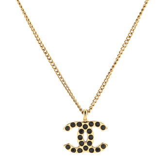 Chanel Vintage CC Pendant Necklace Metal and Cabochon