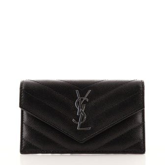 Saint Laurent Monogram Fragments Flap Card Case Matelasse Chevron Leather