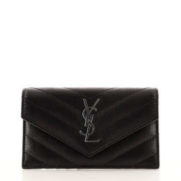 Saint Laurent Monogram Fragments Flap Card Case Matelasse Chevron Leather