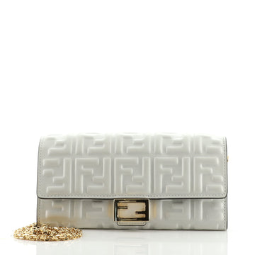 Fendi Baguette Continental Wallet on Chain Zucca Embossed Leather