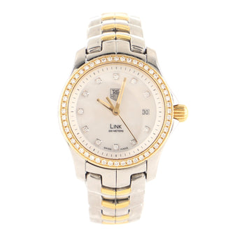 Tag Heuer Link Quartz Watch Stainless Steel and Yellow Gold with Diamond Bezel and Markers and Mother of Pearl 27