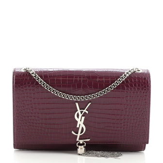 Saint Laurent Classic Monogram Tassel Crossbody Bag Crocodile Embossed Leather Medium