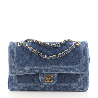 Chanel Classic Double Flap Bag Quilted Printed Denim Medium