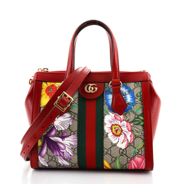 Gucci Ophidia Top Handle Tote Flora GG Coated Canvas Small