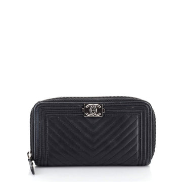 Chanel Boy Zip Around Wallet Chevron Calfskin Small