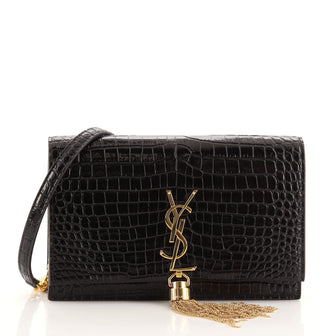 Saint Laurent Classic Monogram Tassel Chain Wallet Crocodile Embossed Leather