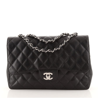 Chanel Vintage Classic Single Flap Bag Quilted Caviar Jumbo