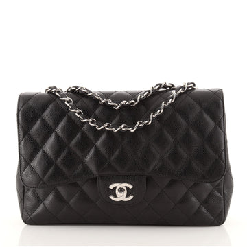 Chanel Vintage Classic Single Flap Bag Quilted Caviar Jumbo