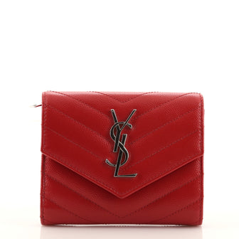 Saint Laurent Classic Monogram Trifold Wallet Matelasse Chevron Leather