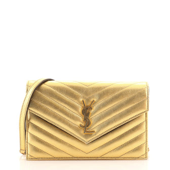 Saint Laurent Classic Monogram Wallet on Chain Matelasse Chevron Leather Small