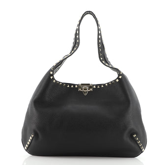 Valentino Rockstud Flip Lock Hobo Leather Large