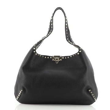 Valentino Rockstud Flip Lock Hobo Leather Large