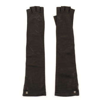 Chanel Fingerless Gloves Leather Long