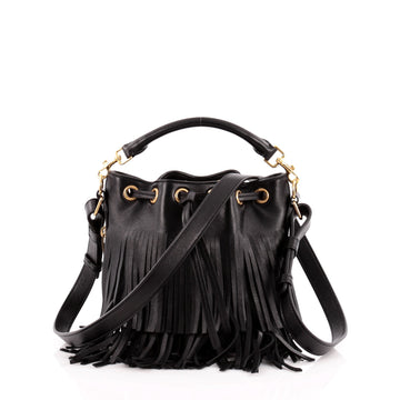 Saint Laurent Fringe Emmanuelle Bucket Bag Leather Small