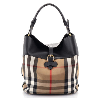 Burberry Sycamore Hobo House Check Canvas and Leather Medium
