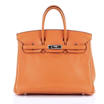 Hermes Birkin Handbag Orange Swift with Palladium Hardware 25