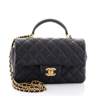 Chanel Classic Single Flap Top Handle Bag Quilted Caviar Mini