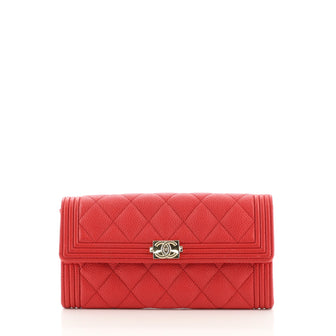 Chanel Boy Flap Wallet Quilted Caviar Long