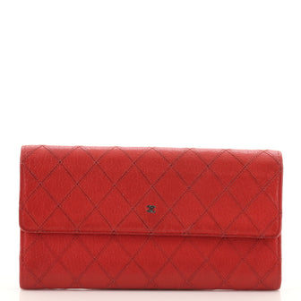 Chanel Diamond Stitch CC Flap Wallet Quilted Leather Long