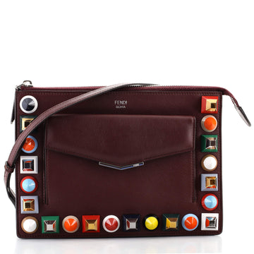 Fendi Front Pocket Crossbody Bag Studded Leather Small