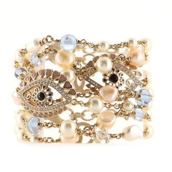 Chanel Eye Charm Multi Chain Bracelet Metal and Faux Pearls with Resin and Crystals