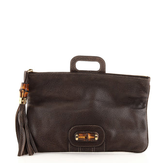 Gucci Lucy Fold-Over Bamboo Clutch Leather Medium