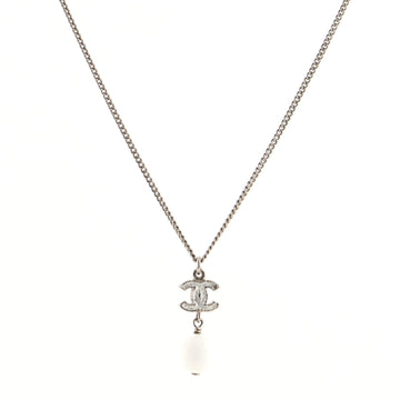 Chanel CC Drop Pendant Necklace Metal with Glittered Enamel and Bead