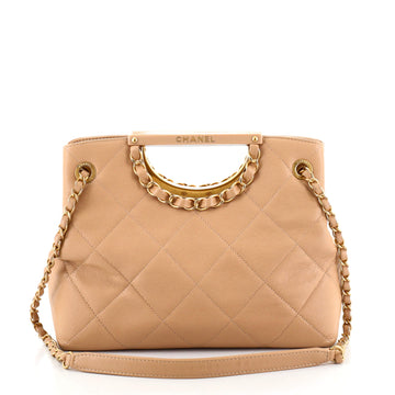 Chanel Handle Shopping Bag Quilted Grained Calfskin Large