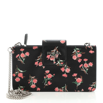 Prada Front Tab Chain Wallet Printed Saffiano Leather Mini