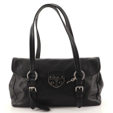 Prada Pushlock Flap Satchel Bag Leather Large