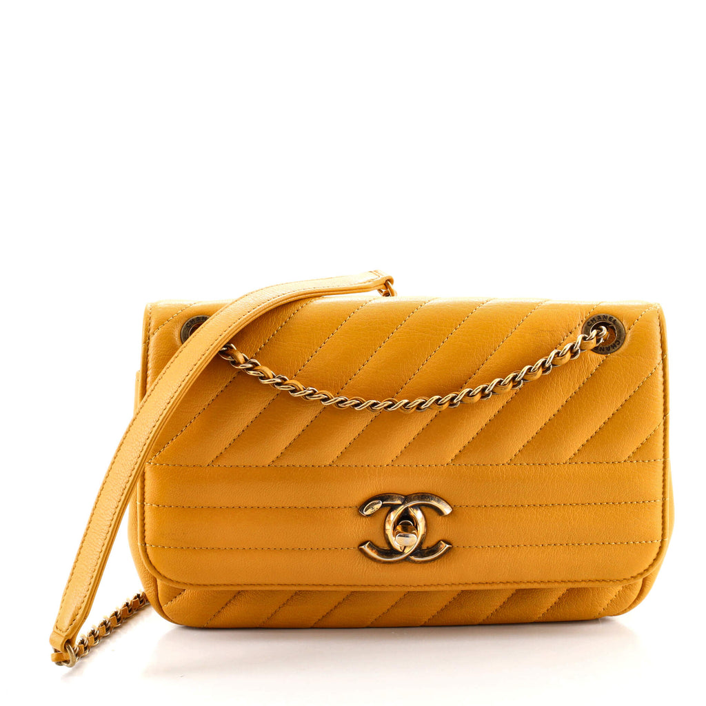 Chanel CC Flap Bag Diagonal Quilted Goatskin Small Yellow 10926119