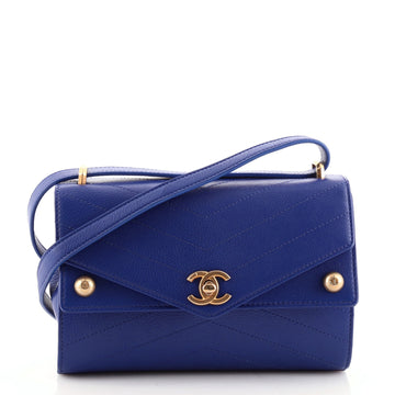 Chanel Envelope Double Flap Bag Studded Chevron Calfskin Small