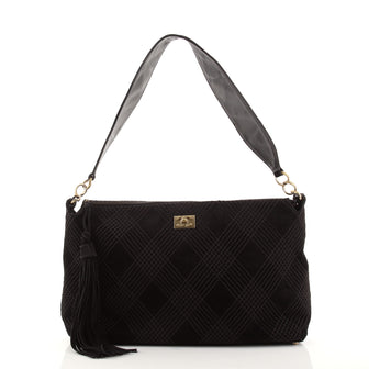 Chanel Vintage Stitched CC Shoulder Bag Suede Medium