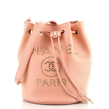 Chanel Deauville Drawstring Bucket Bag Studded Caviar Medium
