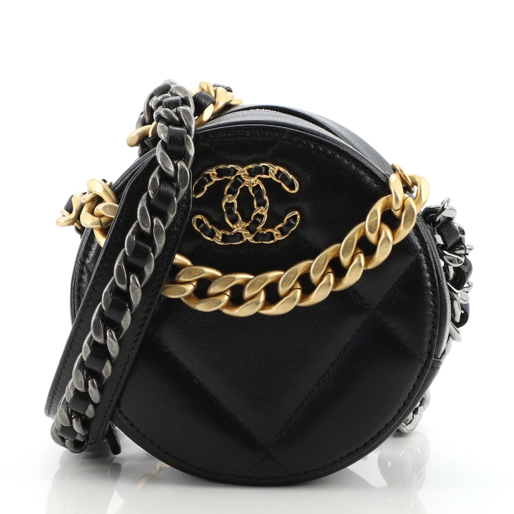 Chanel 19 Round Clutch with Chain Quilted Lambskin Black 10926150