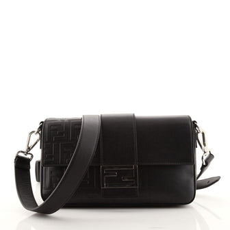 Fendi Baguette Convertible Belt Bag Zucca Embossed Leather Medium