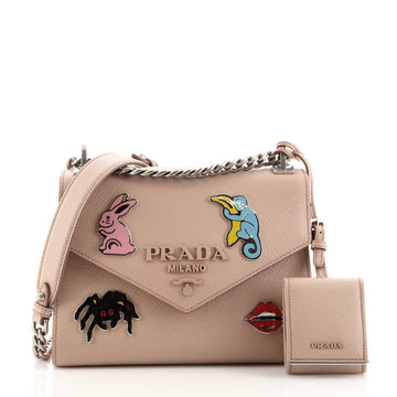 Prada Monochrome Shoulder Bag Embellished Saffiano Leather Small