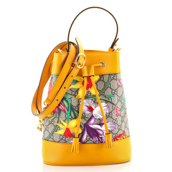 Gucci Ophidia Bucket Bag Flora GG Coated Canvas and Leather  Small