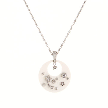 Chanel Comete Round Pendant Necklace 18K White Gold with Ceramic and Diamonds