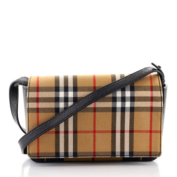 Burberry Hampshire Shoulder Bag Vintage Check Canvas with Tartan Cotton Small