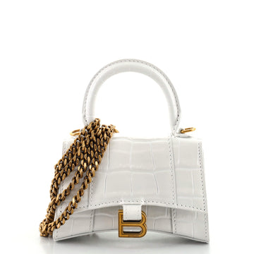 Balenciaga Hourglass Chain Top Handle Bag Crocodile Embossed Leather Mini