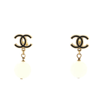 Chanel CC Drop Earrings Metal with Beads
