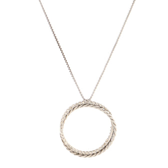 David Yurman Crossover Circle Pendant Necklace Sterling Silver and 14K White Gold with Diamonds