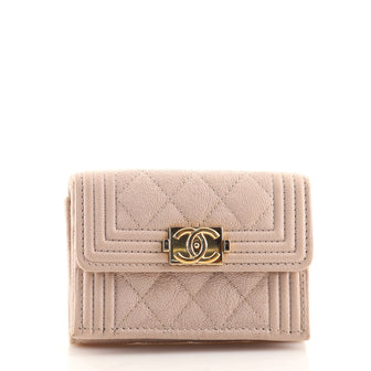 Chanel Boy Trifold Flap Wallet Quilted Caviar Small